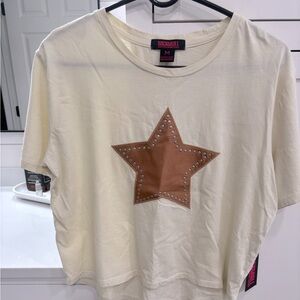Rock & Roll Cowgirl Cream Tee with Brown Star